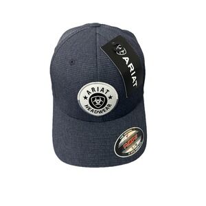 ARIAT‎ Men's Blue Flexfit Round Logo Patch Cap Size Small New